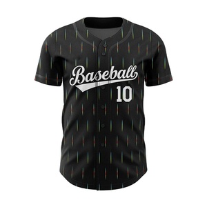 Camiseta de Béisbol Personalizada para Hombre, Negra, Manga Corta, Impresión por Transferencia de Calor, Malla Transpirable, 100% Poliéster, Corte Regular, Cintura Elástica - Product Image 1