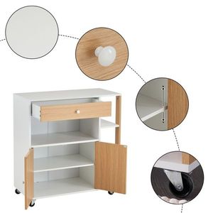 Carrello da Cucina Bianco e Legno con 5 Ripiani e 1 Cassetto, Isola Portatile con Ruote in Vetro - Product Image 4