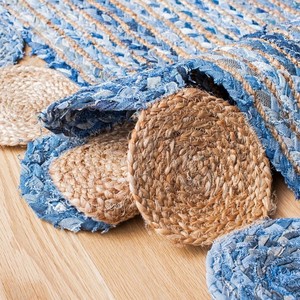 Braided Jute Area <b>Rug</b> Rectangle Geometric Pattern <b>Thin</b> Low Pile Reversible Eco Friendly Non-Slip Dry Clean Hallway Use - Product Image 5