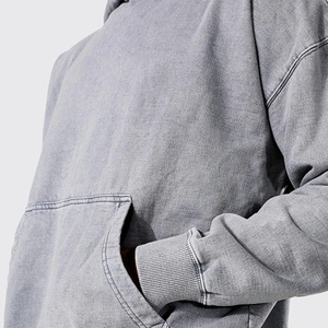 Sweat à capuche pour homme délavé à l'acide, effet vintage, délavé par le soleil, épais, pour l'hiver, uni - Product Image 4