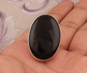 Bague ovale en onyx noir, argent 925, pierre précieuse, bague unisexe, fournisseur en gros - Product Image 2