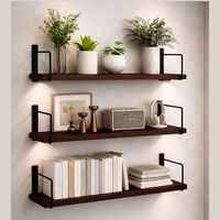 Étagère Murale Flottante d'Angle Moderne en Bois Marron Foncé à 3 Niveaux, Rangement Radial, Présentoir à Livres
