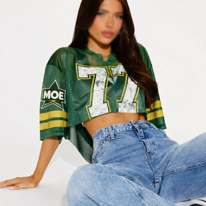 เสื้อครอปอเมริกันฟุตบอลผู้หญิง คอวี แต่งลูกไม้ ทรงโอเวอร์ไซส์ สตรีทแวร์ พิมพ์หมายเลขตามสั่ง รับผลิตแบรนด์ส่วนตัว ขายส่ง - Product Image 2