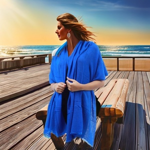 Women's Winter Navy Blue Oversized Pashmina Scarf Soft Warm Rib <b>Knitted</b> <b>Shawl</b> Sustainable Cashmere Stylish Plain Design Perfect - Product Image 5