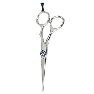 Ciseaux de coiffure professionnels en acier inoxydable allemand, pour droitiers, manche moyen, lame tranchante, couleur argent, vis bleue - Product Image 6