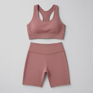 Women's Orange Crisscross Sports Bra High Waist Shorts Set Seamless Breathable <b>Mesh</b> Yoga Activewear 2 Piece - Product Image 2