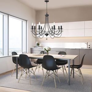 Lampadario a 8 Luci in Cristallo Nero e Nichel Spazzolato, Stile Rustico Francese, per Sala da Pranzo, Illuminazione a Soffitto - Product Image 4