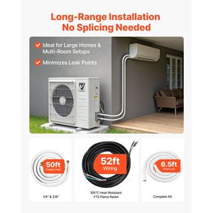 Set di tubi in rame per condizionatori Mini Split, 50 piedi, 1/4FT 3/8FT OD, con isolamento in PE bianco ispessito 3/8 e dadi svasati per sistemi HVAC - Product Image 3