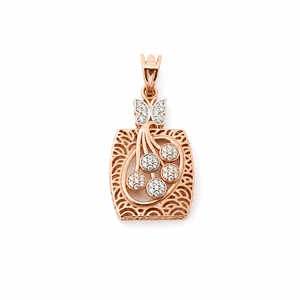 18ct Rose Gold Natural Diamond Filigree Floral Drop Pattern Pendant Earrings Set for Women High Polish Wedding Gift Jewelry - Product Image 3