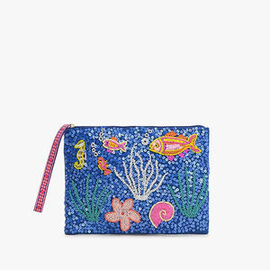 Monedero de cuentas hecho a mano, colorido, con cremallera, con diseño de verano: helado, flamenco, bicicleta, concha marina y oso de goma. - Product Image 1