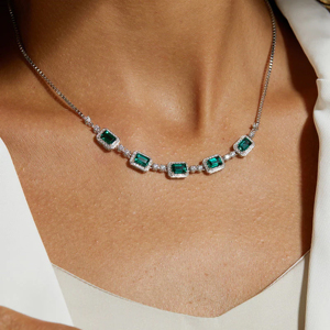 Emerald Cut Diamond <b>Statement</b> <b>Necklace</b> 925 Silver Rhodium Plated Box Chain Women Classic Geometric Jewelry - Product Image 3