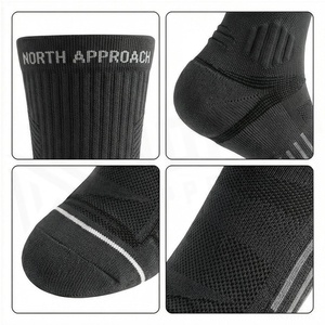 North Approach Crew Athletic <b>Socks</b> Breathable Hiking <b>Socks</b> for Adults Summer Season Solid <b>Black</b> Knitted Design - Product Image 4