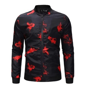 Black Red Abstract Print Bomber <b>Jacket</b> Men Lightweight Fashion <b>Zip</b> <b>Up</b> Streetwear Outerwear OEM Manufacturer - Product Image 1