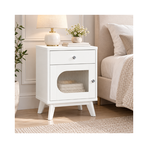 Muebles de Dormitorio Modernos de Madera de Pino Macizo de la Colección EVEREST, Mesita de Noche de Madera con Almacenamiento Inteligente - Product Image 1
