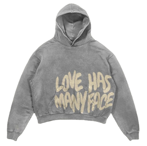 เสื้อฮู้ดโอเวอร์ไซส์พิมพ์ลาย Love Has Many Face แบบฟล็อค สีเทา ผ้าฝ้ายเฟรนช์เทอร์รี่ ทรงพูลโอเวอร์ สไตล์สตรีทแวร์ สำหรับฤดูใบไม้ร่วง - Product Image 5