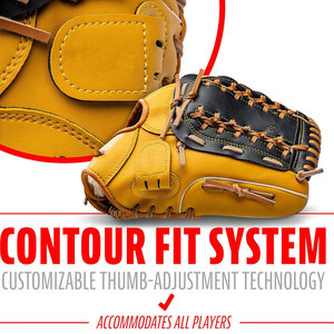 Gant de baseball à doigts entiers, jaune et noir, en cuir, avec structure en H, pour droitier, fermeture auto-agrippante, antidérapant, pour adulte, pour l'extérieur, toutes saisons - Product Image 5