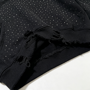 Sweat-shirt à capuche zippé noir pour homme, coupe courte et ample, imprimé lettres, étoile en strass, bords bruts, style Hip Hop - Product Image 6