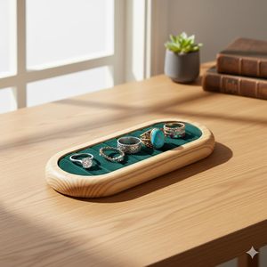 Premium <b>Pine</b> Wood Ring & Earrings Organizer Display Tray | Wood Velvet Jewelry Showcase Holder | Desktop Cabinets Rings - Product Image 3