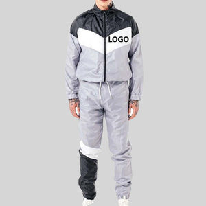 Wholesale <b>Men</b> Color Blocking Track <b>Suit</b> Set Green <b>Purple</b> Yellow Sporty Knitted Polyester Jacket & Pants Spring Wear Stand Collar - Product Image 2