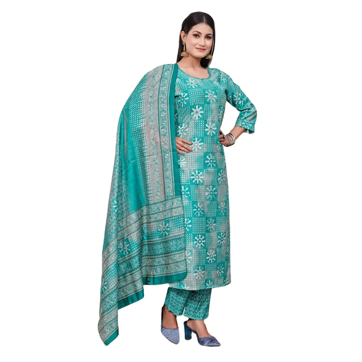 Abbigliamento donna Chanderi Cotton Kurti Pant Set per abbigliamento etnico disponibile a prezzo all'ingrosso dall'india