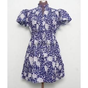 100% Cotton Knitted Boho Women's Mini <b>Dress</b> V-Neck Short Sleeve High Waist A-Line Digital Printed Floral Washable Breathable - Product Image 2