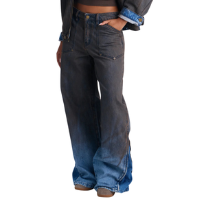 Jean ample taille haute en denim délavé 100 % coton respirant pour femme, coupe décontractée, longueur pleine, fermeture éclair latérale - Product Image 1