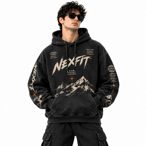Unisex <b>Oversized</b> Black Solid Winter Hoodie <b>Vintage</b> Pullover <b>Sweatshirt</b> with Digital Printing High Quality 100% Cotton Streetwear - Product Image 1