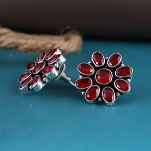 Direct Factory Brass Oxidized Silver <b>Earrings</b> <b>Turquoise</b> Floral Design | Bohemia Style Party Women's Wholesale Bulk Best Price - Product Image 2