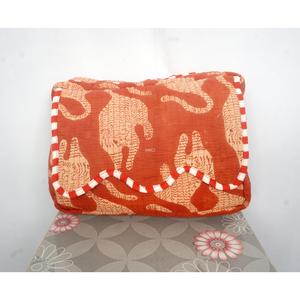 Vintage Fashion Tassel Pattern 100% Cotton Cosmetic Bag Soft Handle Red Zipper Closure Eco-Friendly Multi-Function Makeup - Product Image 5