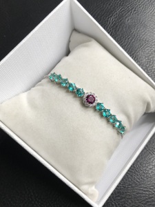 Tennis Charm <b>Bracelet</b> Pariba <b>Topaz</b> Rhodolite Round Cut Gemstone Gold Plated 925 Sterling Silver Designer Jewelry for Women - Product Image 3