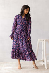 Robe midi en coton à imprimé floral avec manches bouffantes, col rabattu, coupe ample, décontractée, robe d'été pour femmes, belle et élégante - Product Image 2