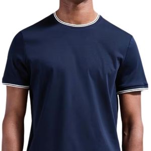 เสื้อยืดคอกลมแขนสั้นลำลองสำหรับผู้ชาย ผ้าฝ้าย 100% ระบายอากาศได้ดี เป็นมิตรกับสิ่งแวดล้อม ตกแต่งขอบตัดกันแบบกำหนดเอง น้ำหนักเบา สวมใส่สบาย - Product Image 3