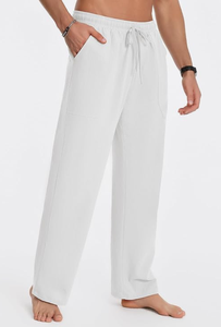 Pantalones casuales de algodón blancos para hombre, fáciles de usar, con cordón ajustable. - Product Image 4