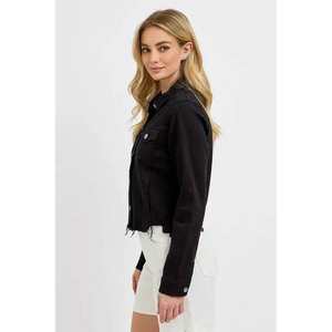 Chaqueta Vaquera de Mujer Veloro, Talla S, Color Negro, Corte Irregular con Dobladillo Deshilachado y Botones - Product Image 3