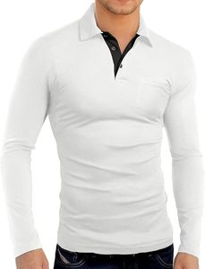 Chemises polo pour hommes à manches courtes et longues, en coton, coupe ajustée, unies, décontractées, d'été, à col boutonné, pour le golf - Product Image 2