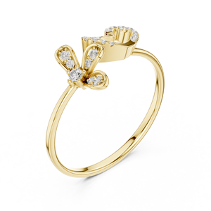 Anillo de oro macizo de 14k para mujer con diseño minimalista de corazón y hoja, con diamante de corte redondo, ideal para regalo, compromiso, aniversario, boda. - Product Image 3