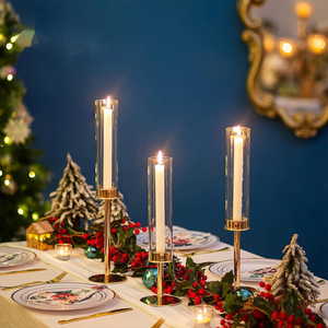 Support de bougie or en gros avec base métallique et couvercle en verre pour décoration de mariage et de fête - Product Image 4