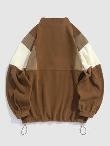 Sudadera Unisex de Forro Polar con Media Cremallera, Bloques de Color, Oversize, Cuello Alto, Bolsillos, Estilo Casual para Otoño - Product Image 2