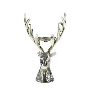 Crafted Glow <b>Silver</b> Deer Head <b>Candlestick</b> Holder with Antler Design for Home Decoration Heat Resistant Metal Candle Holder - Product Image 3