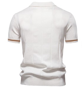 Men's Knitted Short Sleeve Half Zip <b>Polo</b> Shirt Solid Color Casual Design Green with <b>Orange</b> Trim - Product Image 5