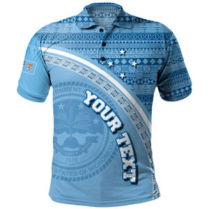 เสื้อโปโลผู้ชายสีน้ำเงินลายโพลีนีเชียน แขนสั้น ทรงปกติ ระบายอากาศได้ดี พิมพ์ลายเรขาคณิต สไตล์ลำลอง - Product Image 3