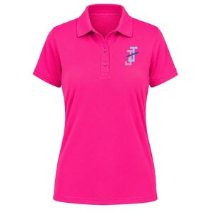Polo pour femme rose vif avec logo JJ brodé, manches courtes, col et boutons sur le devant, tenue décontractée pour équipe - Product Image 1