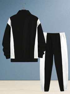 Ensemble survêtement homme 2 pièces, veste zippée avec empiècements latéraux noirs et blancs, pantalon de jogging - Product Image 3