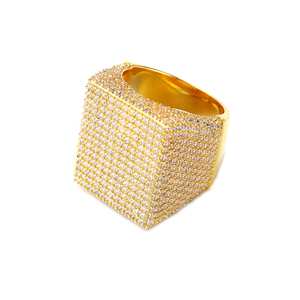 Lab Grown Diamond 925 <b>Silver</b> Wide Square Statement <b>Ring</b> Full Stone Set Luxury Iced Signet <b>Ring</b> For <b>Men</b> - Product Image 6