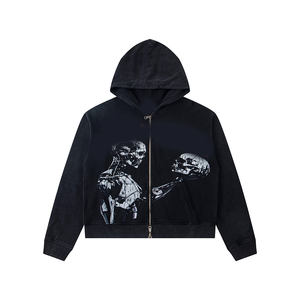 Men's <b>Gothic</b> Zip-Up <b>Hoodie</b> Skull Print Cotton Knitted Regular Fit Autumn Style - Product Image 6