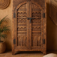 Nouvelle fenêtre en bois Antique sculpture indienne Jharokha décoration murale arc fenêtre forme ronde Vintage miroir cadre rustique décoration murale-cadeau