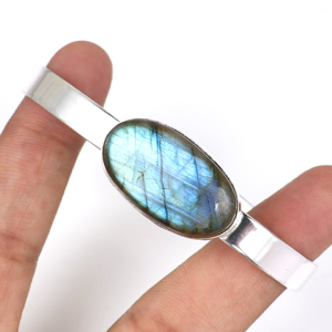 Top Natural Labradorite Oval Shape <b>Bracelet</b> 925 Sterling <b>Silver</b> Plated Adjustable <b>Cuff</b> <b>Bracelet</b> for Women Handmade Jewelry - Product Image 1