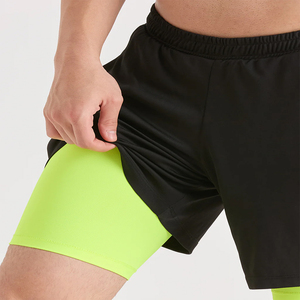 Breathable High Street Style Double <b>Layer</b> Shorts Black Color With Elastic And Drawstring Waste Running Gym Shorts - Product Image 5