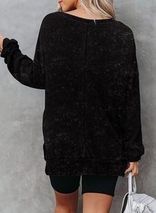 Pull en tricot surdimensionné pour femme, 100% coton, manches longues, col rond, épaules tombantes, couleur unie, pull décontracté d'automne, broderie noire - Product Image 6