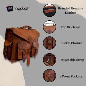 Sac à main pour ordinateur portable en cuir véritable Madosh, durable, léger, moderne, décontracté, sac messager pour homme, pour le bureau, les voyages, l'usage quotidien - Product Image 3